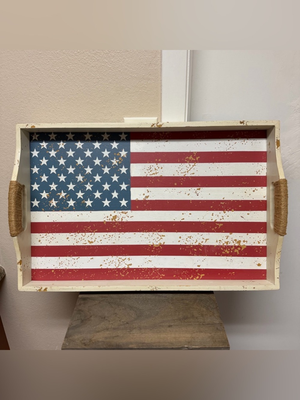 American Flag Decorative Wooden Serving Tray - Red, White & Blue